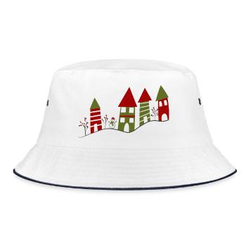 Hübsches verschneites Dorf im Winter - Bucket Hat - Weiß/Navy - Vorne