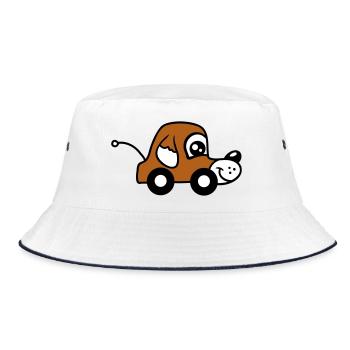 Dog Car Toy Remote Controlled Driving Wheels Cute - Bucket Hat - white/navy - Front
