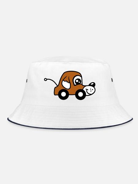 Dog Car Toy Remote Controlled Driving Wheels Cute - Bucket Hat - white/navy - Front