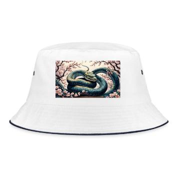 Kirschblüte im Jahr der Schlange - Bucket Hat - Weiß/Navy - Vorne