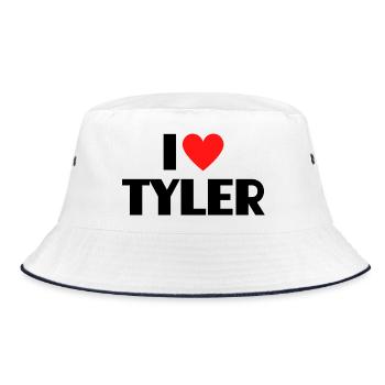 I love Tyler Rotes Herz Liebe Fan Geschenk - Bucket Hat - Weiß/Navy - Vorne