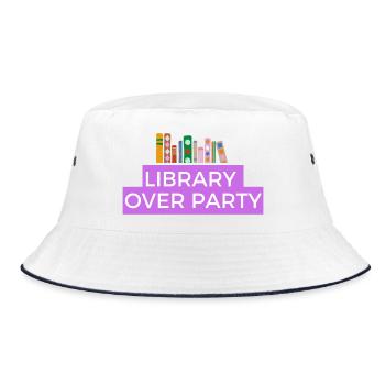 Bibliothek und Bücher sind besser als Party  - Bucket Hat - Weiß/Navy - Vorne