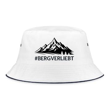 Bergverliebt mit Hashtag Bergige Landschaft Berge  - Bucket Hat - Weiß/Navy - Vorne
