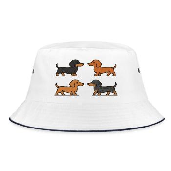 Niedliche Dackelhunde in Farbvarianten - Bucket Hat - Weiß/Navy - Vorne