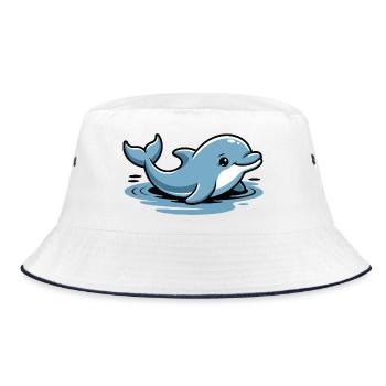 Blue Dolphin Cartoon Waves - Bucket Hat - white/navy - Front