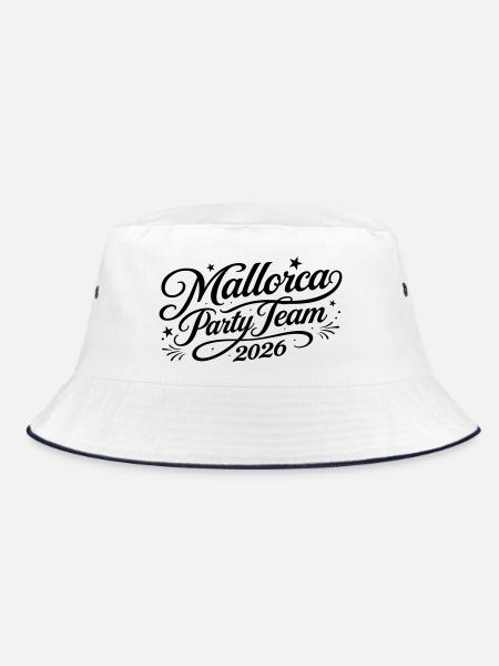 Mallorca Party Team 2026 - Bucket Hat - Weiß/Navy - Vorne