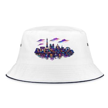 Paris Neon Skyline Stadt Frankreich - Bucket Hat - Weiß/Navy - Vorne