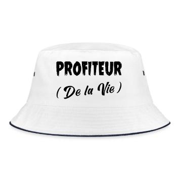 PROFITEUR (DES LEBENS)! (schwarz) - Bucket Hat - Weiß/Navy - Vorne