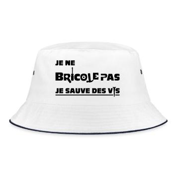 ICH BASTLE NICHT, ICH SPARE SCHRAUBEN! - Bucket Hat - Weiß/Navy - Vorne