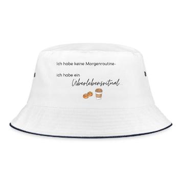 LIEBEVOLL Morgenroutine Zimtschnecke  - Bucket Hat - Weiß/Navy - Vorne