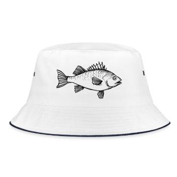 Rotbarsch Angler Fisch - Illustration - Bucket Hat - Weiß/Navy - Vorne