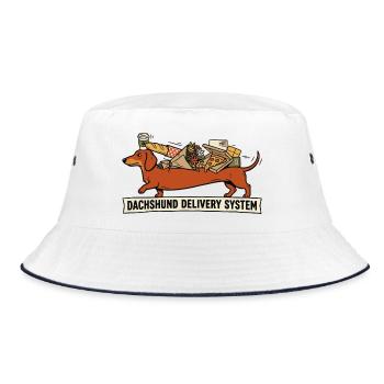 Dackel-Liefersystem – Funny Dog Design - Bucket Hat - Weiß/Navy - Vorne