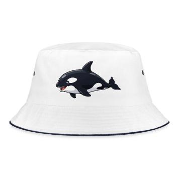 Orca Cartoon Wal Design - Bucket Hat - Weiß/Navy - Vorne