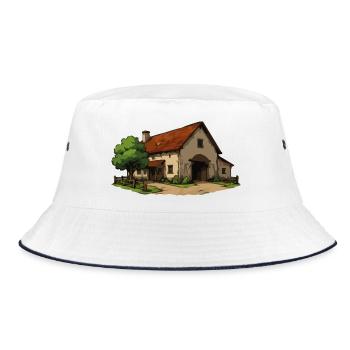 Ländliches Bauernhaus Illustration - Bucket Hat - Weiß/Navy - Vorne