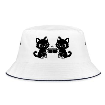Two cats drinking coffee together - Bucket Hat - white/navy - Front