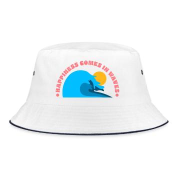Glück kommt in Wellen, surfen - Bucket Hat - Weiß/Navy - Vorne