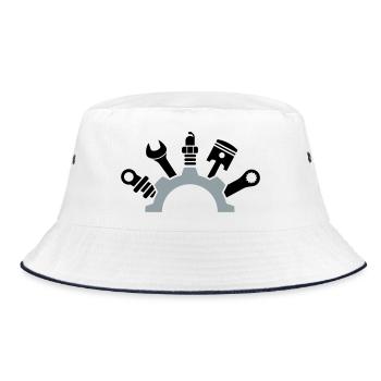 Car Mechanic Tool Logo - Bucket Hat - white/navy - Front