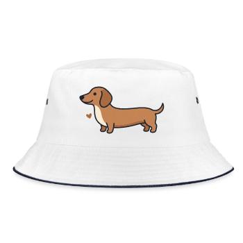 Dackel Herz Illustration - Bucket Hat - Weiß/Navy - Vorne