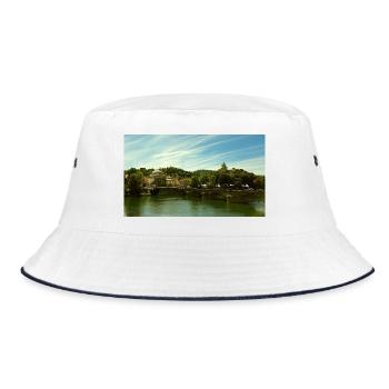 Panorama of the city by the river and bridge - Bucket Hat - white/navy - Front