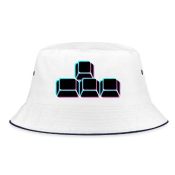 WASD Tasten Glitch Icon - Bucket Hat - Weiß/Navy - Vorne