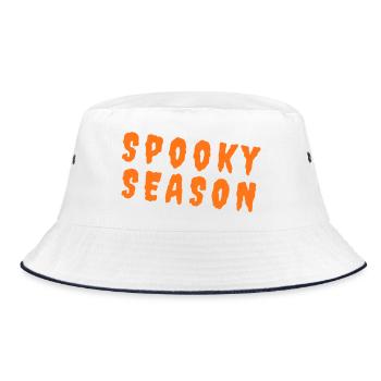 Spooky Season – Pumpkin Orange Typography - Bucket Hat - Weiß/Navy - Vorne