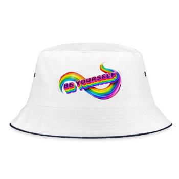 Sei du selbst, Regenbogenband - Bucket Hat - Weiß/Navy - Vorne