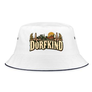 Dorfkind Herzschlag – Traktor & Landleben - Bucket Hat - Weiß/Navy - Vorne