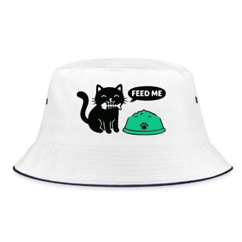 Hungrige Katze Futternapf Grafik - Bucket Hat - Weiß/Navy - Vorne