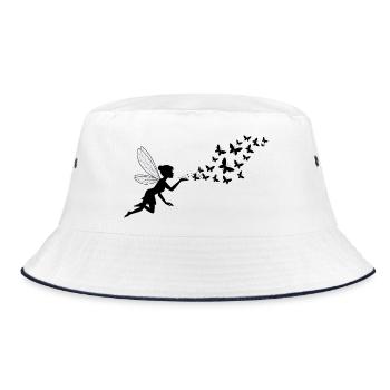 Schmetterlingdesign Pusteblumen Wiese Herzen Feen - Bucket Hat - Weiß/Navy - Vorne