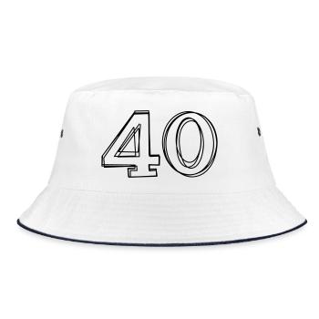 Zahl 40 handgezeichnet - Bucket Hat - Weiß/Navy - Vorne