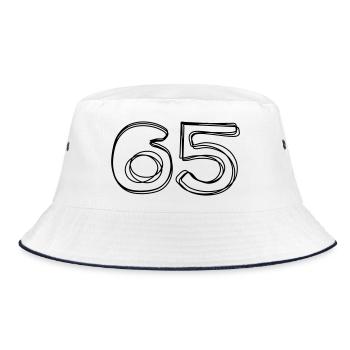 Zahl 65 handgezeichnet - Bucket Hat - Weiß/Navy - Vorne