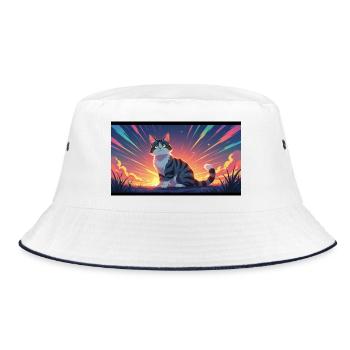 Katze im Abendlicht - Bucket Hat - Weiß/Navy - Vorne