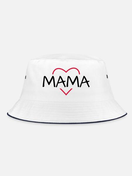 Mama Herz Geschenk Muttertag Geburtstag - Bucket Hat - Weiß/Navy - Vorne