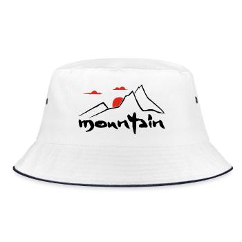 Schwarzer Berg und rote Sonne - Bucket Hat - Weiß/Navy - Vorne