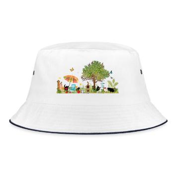 Colorful lush garden with black cats - Bucket Hat - white/navy - Front