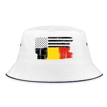 Gelb-Roter Pinselstreifen - Bucket Hat - Weiß/Navy - Vorne