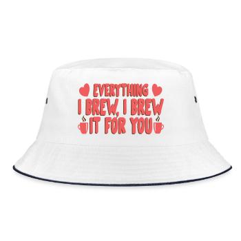 Kaffeeliebhaber-Inspirierte Botschaft - Bucket Hat - Weiß/Navy - Vorne