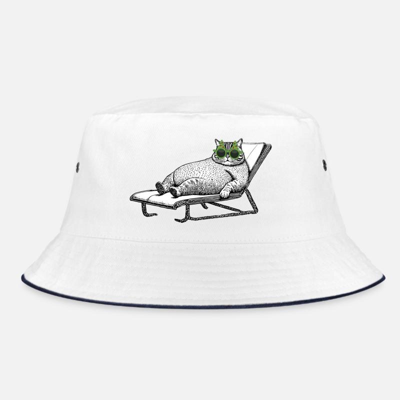 Katzen-Urlaub - Bucket Hat - Weiß/Navy