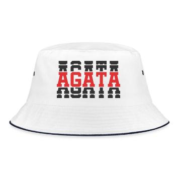 T-Shirt Achat T-Shirt Geschenkidee gestapelter Text - Bucket Hat - Weiß/Navy - Vorne