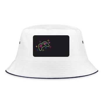 Bunter Spielecontroller auf schwarzem Hintergrund - Bucket Hat - Weiß/Navy - Vorne