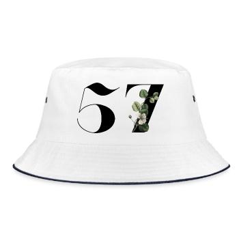 Nummer 57 Blumengrün - 57. Blumengeburtstag - Bucket Hat - Weiß/Navy - Vorne