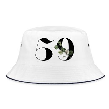 Nummer 59 Blumengrün - 59. Blumengeburtstag - Bucket Hat - Weiß/Navy - Vorne