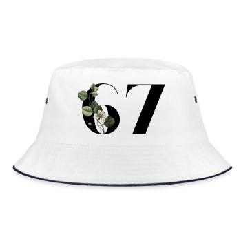 Nummer 67 Blumengrün - 67. Blumengeburtstag - Bucket Hat - Weiß/Navy - Vorne