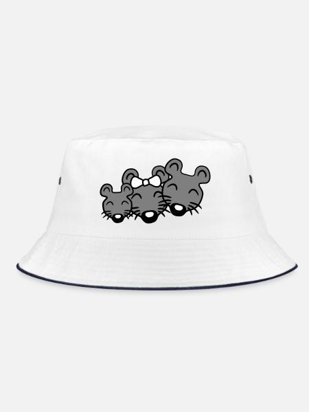 3 Mice Family Child Mom Dad Parents Row Cute - Bucket Hat - white/navy - Front
