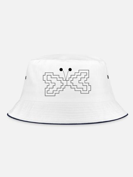 Geometrischer Schmetterling - Bucket Hat - Weiß/Navy