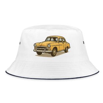 Illustration de calèche vintage jaune - Bob - blanc/marine - Devant