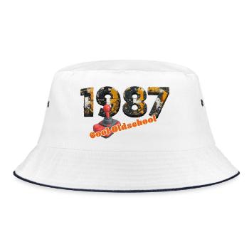 Jahrgang 1987 – Retro Joystick – Cool Oldschool - Bucket Hat - Weiß/Navy - Vorne