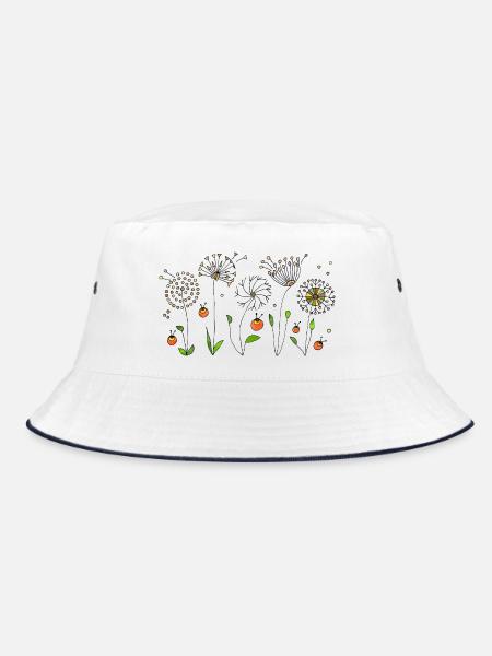 Blumen - Bucket Hat - Weiß/Navy - Vorne