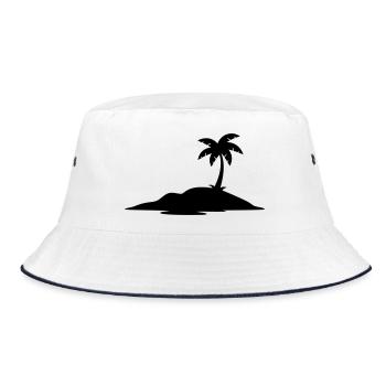 Tropen Insel mit Palme Silhouette - Bucket Hat - Weiß/Navy - Vorne