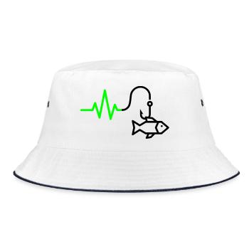 ECG Heart Rate Fish Hook Outline - Bucket Hat - white/navy - Front